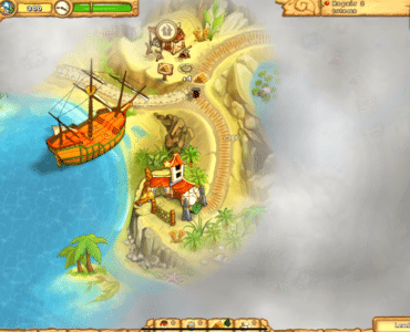 Kortoversigt i Island Tribe 2 med landsby, skib og stier mellem øens områder