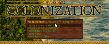 Startmenuen i Sid Meier’s Colonization (classic) med valgene “New World” og “America”, screenshot fra vores test på PC.