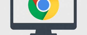 Illustration af Google Chrome-logoet vist på en computerskærm og kabinettet under, i et enkelt og moderne design uden tekst.