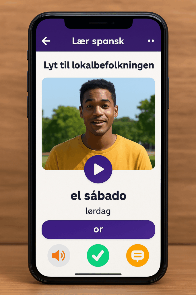 Memrise kombinerer ægte video, lyd og dansk som udgangspunkt i nogle kurser. Perfekt til dig, der vil lære sprog uden at bruge engelsk.