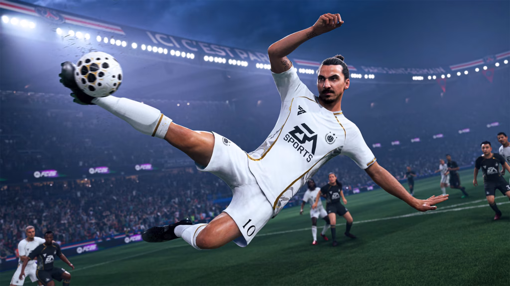 EA Sports FC 26 gameplay med spillere i aktion på banen og realistisk stadionstemning