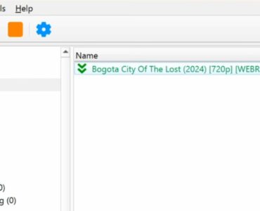 qBittorrent brugerflade på Windows med aktiv torrent-download, hvor en fil downloades, og værktøjslinjen viser knapper til start, stop og fjernelse af torrent