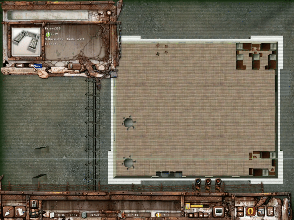 Prison Tycoon 3: Lockdown gameplay showing the player building a dorm and common area in a private prison, focusing on security and planning