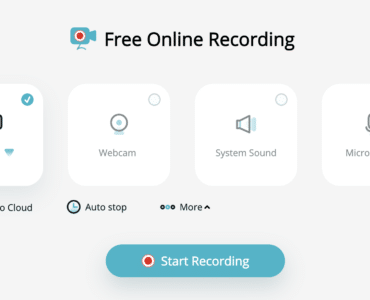 Apowersofts online skærmoptager med store valg til skærm, webcam, systemlyd og mikrofon samt en tydelig Start Recording-knap i midten.