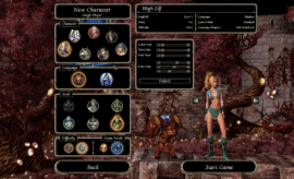 Sacred 2 karaktervalg med High Elf-klassen valgt i menuen før kampagnen starter.