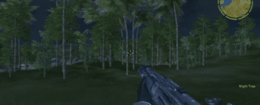 Screenshot fra Delta Force: Xtreme 2, hvor spilleren bevæger sig gennem en mørk jungle med MP5 Silenced og minimap i hjørnet.