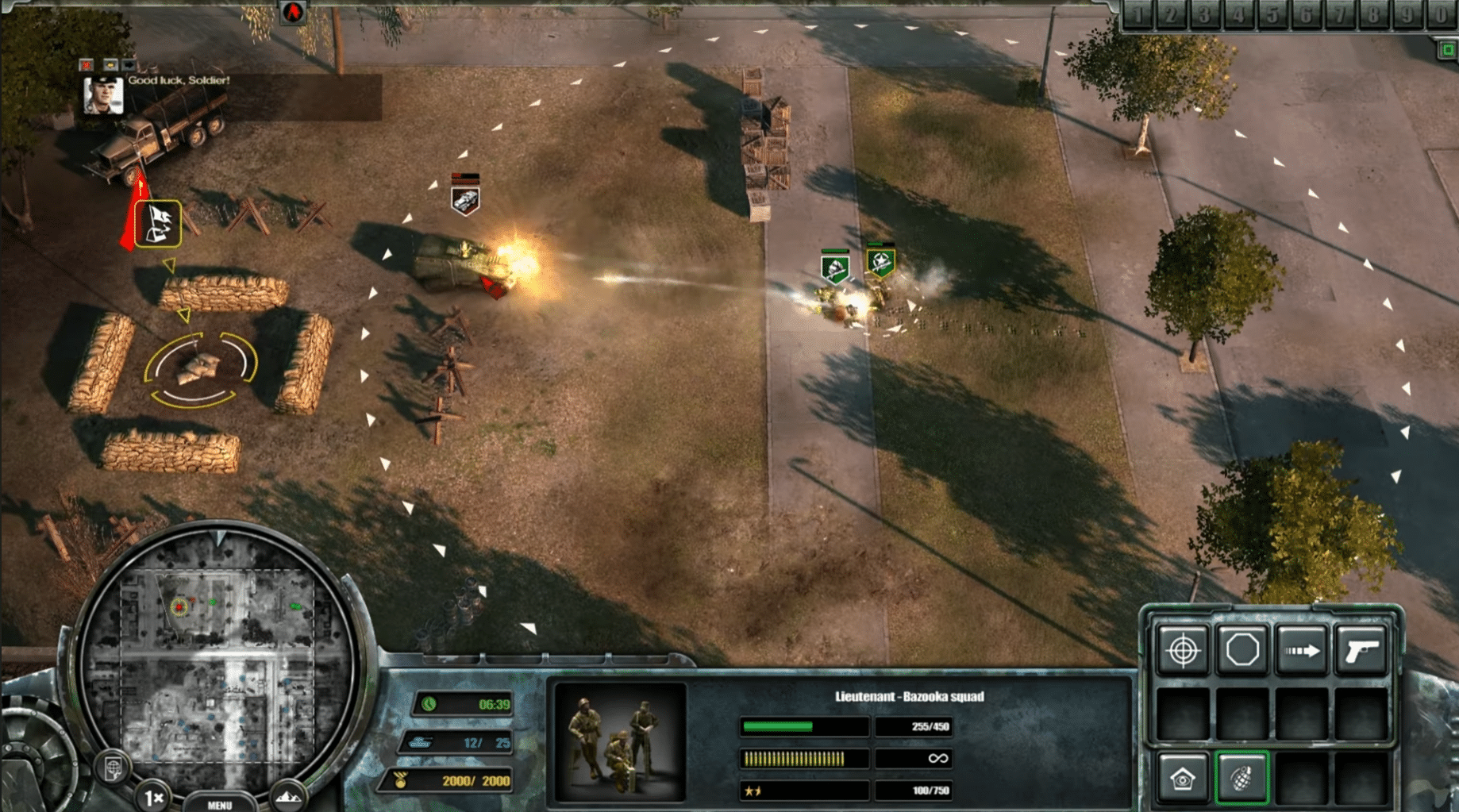 Codename: Panzers - Cold War gameplay with bazooka soldiers, a tank, and tactical combat on the battlefield.