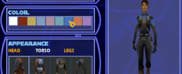 Karakteroprettelse i Star Wars Jedi Knight: Jedi Academy, hvor spilleren vælger art, farve og udseende til sin Jedi-lærling.