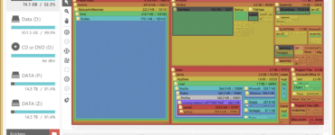 SpaceMonger viser en farverig treemap over C-drevet, hvor store mapper som Windows, Program Files og Users fylder mest og gør diskpladsen nem at analysere.