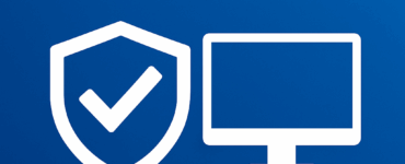 Illustration med Intel-logo, et skjold med flueben og et computerskærmikon på blå baggrund – symboliserer sikker og pålidelig driveropdatering.
