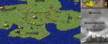 Kortvisning fra Lords of the Realm II, hvor England er opdelt i grevskaber med slotte, byer og veje – viser vintersæsonen i år 1268 og Baronen som hersker over Waverly.