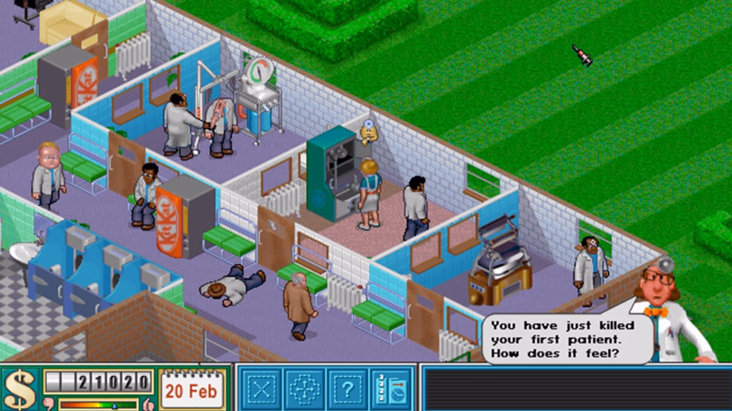 Theme Hospital – Strategiespiel, in dem man ein Krankenhaus mit Ärzten, Patienten und humorvollen Krankheiten aufbaut und betreibt