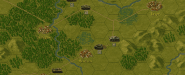 Turn-baseret strategikort fra Panzer General II med tanks, fly og bynavne som Bastogne og Charleville på et sekskantet feltkort over Europa.