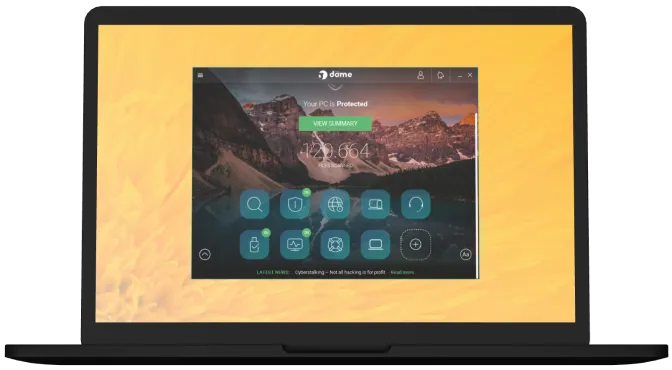 Panda Free Antivirus brukergrensesnitt på Windows med oversikt over PC-beskyttelse og sikkerhetsfunksjoner