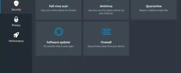 Avira Internet Security brugerflade på Windows med oversigt over antivirus, fuld virusscanning, karantæne, softwareopdatering og firewall-funktioner