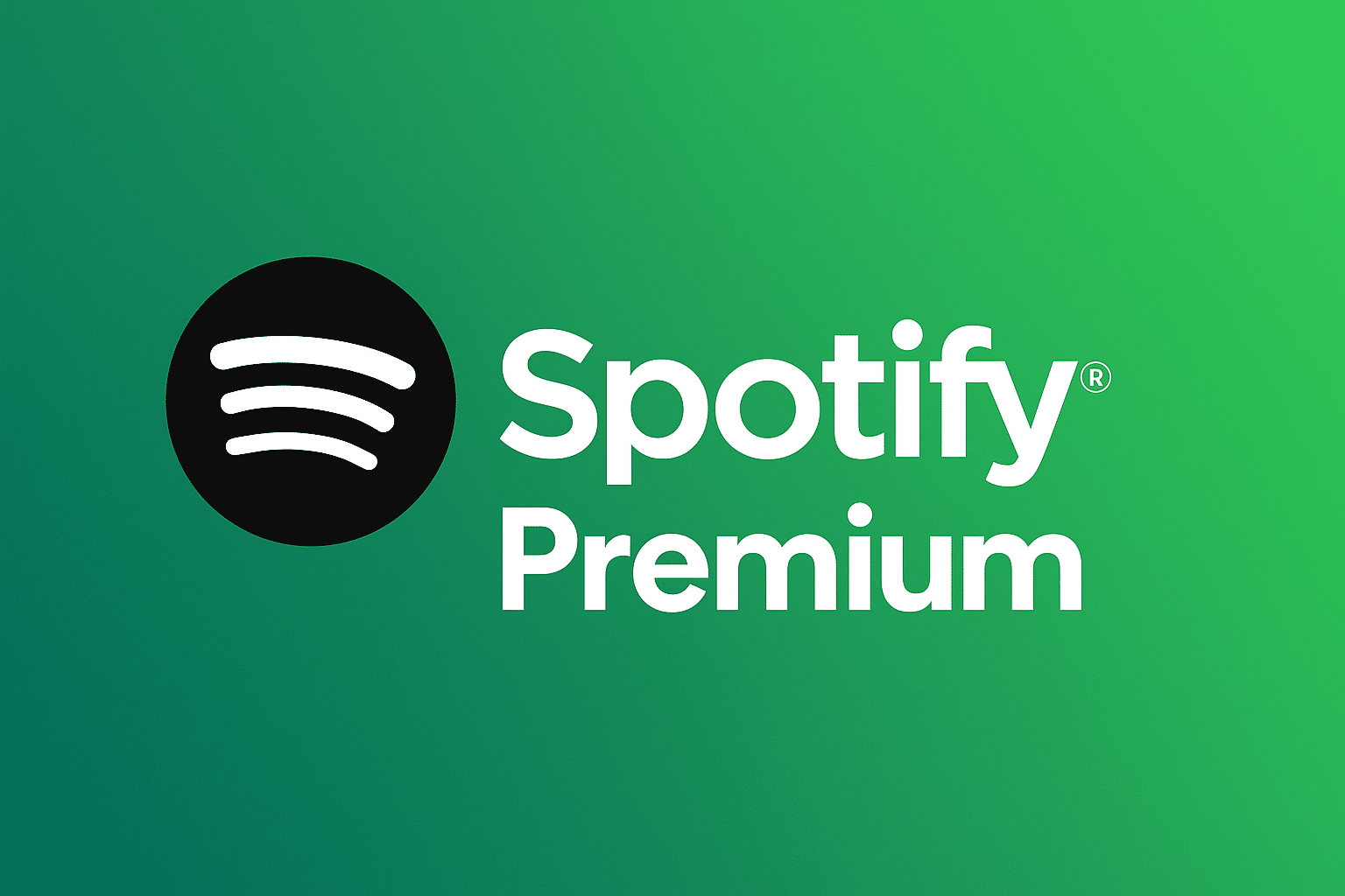 Spotify Premium-logotyp på grön bakgrund med vit text och ljudikon, som illustrerar streamingtjänstens branding.