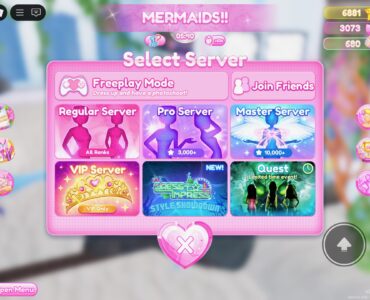 Starten på Dress to Impress, hvor man kan vælge server.