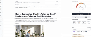 SurferSEO i gang med at forbedre indhold.