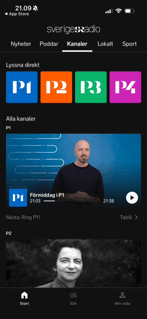 Et overblik over kanalerne i SR PLay appen til iPhone.
