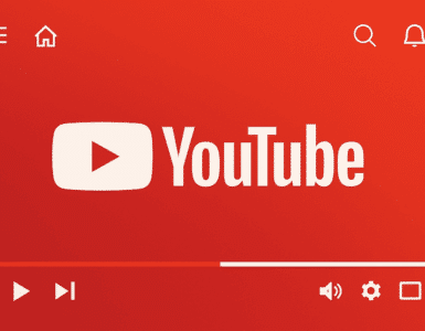 Moderne topbillede med YouTube-logo på rød baggrund og ikonisk brugergrænseflade, der symboliserer streaming på tværs af enheder.