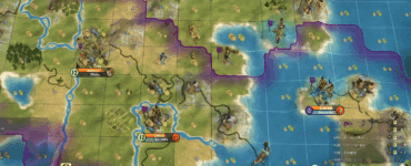 Strategisk kort i Civilization IV: Beyond the Sword, hvor spilleren styrer et imperium med byer, enheder og ressourcer ved kysten. Mini-kortet og UI viser byer som Antium, Otrar og Pataliputra, mens forskning i ‘Drama’ er aktiv. Detaljeret klassisk Civ 4-grænseflade med felter, floder, bjerge og hav – et autentisk overblik fra PC-versionen.