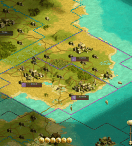 Strategisk kort fra Civilization III: Complete Edition, hvor spilleren styrer flere byer forbundet af veje på et kontinent omgivet af hav. UI viser mini-kort, bynavne som Rome, Clumoo og Dohia samt aktiv forskning i ‘Engineering’. Klassisk Civ 3-grænseflade med tydelige kulturgrænser, terræn og middelalderlige bygninger.
