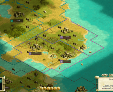 Strategisk kort fra Civilization III: Complete Edition, hvor spilleren styrer flere byer forbundet af veje på et kontinent omgivet af hav. UI viser mini-kort, bynavne som Rome, Clumoo og Dohia samt aktiv forskning i ‘Engineering’. Klassisk Civ 3-grænseflade med tydelige kulturgrænser, terræn og middelalderlige bygninger.