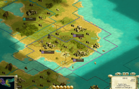 Strategisk kort fra Civilization III: Complete Edition, hvor spilleren styrer flere byer forbundet af veje på et kontinent omgivet af hav. UI viser mini-kort, bynavne som Rome, Clumoo og Dohia samt aktiv forskning i ‘Engineering’. Klassisk Civ 3-grænseflade med tydelige kulturgrænser, terræn og middelalderlige bygninger.