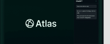 Screenshot fra vores test af Atlas Browser på macOS. Viser browserens mørke brugerflade med ChatGPT-sidepanel i højre side og Atlas-logo i venstre felt.