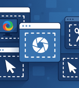 Illustration af moderne screenshot-værktøjer i blå tema, inspireret af ShareX.