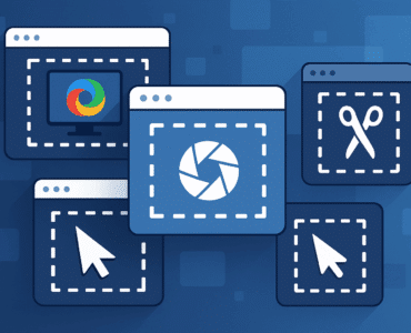 Illustration af moderne screenshot-værktøjer i blå tema, inspireret af ShareX.