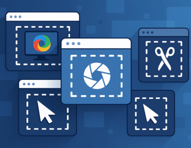 Illustration af moderne screenshot-værktøjer i blå tema, inspireret af ShareX.