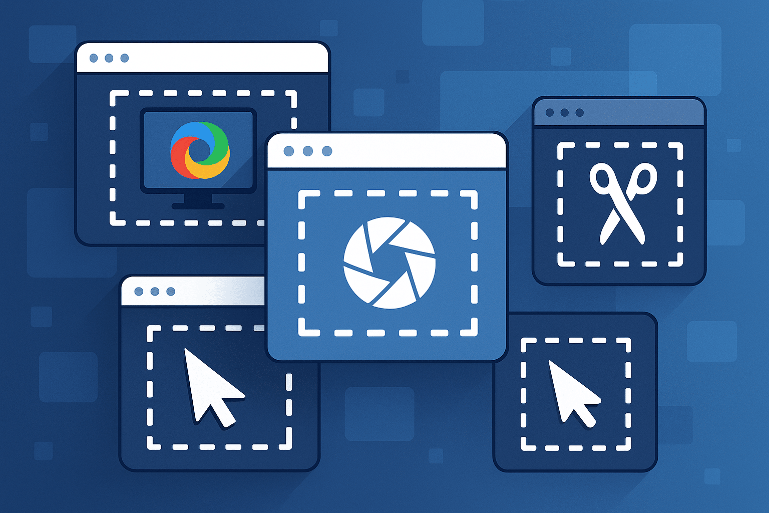 Illustrasjon av moderne skjermbildeverktøy i blått tema, inspirert av ShareX.