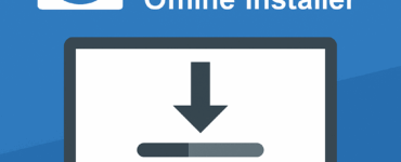 Blåt minimalistisk topbillede med computerillustration og download-ikon, der visuelt repræsenterer TeamViewer offline installering.