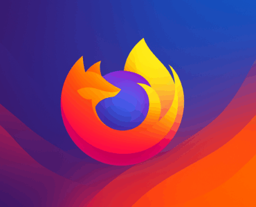 Abstrakt farverigt baggrundsbillede med Mozilla Firefox-logoet i midten, vist uden tekst i bredt format.