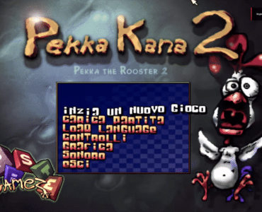 Pekka Kana 2 titelskærm med menuvalg og den karakteristiske tegneseriestil.
