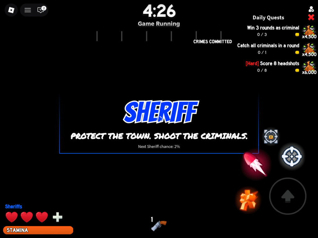 NPC or Die Rollenwahl in Roblox, bei der der Spieler in einer Runde Sheriff wird