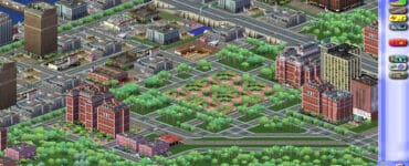 Skærmbillede fra SimCity 3000 med detaljeret storby, boligområder, parker, veje og højhuse set i isometrisk visning