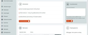 Skærmbillede af ProBo brugerflade med oversigt over beskeder, nyheder, opslagstavle og menu til dokumentarkiv, booking og kalender for en dansk boligforening.
