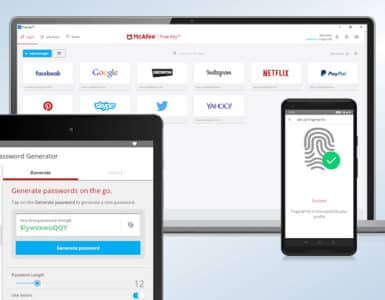 McAfee True Key password manager på computer, tablet og mobil med autofyld og fingeraftrykslogin