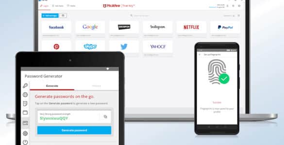 McAfee True Key password manager på computer, tablet og mobil med autofyld og fingeraftrykslogin