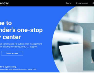 Bitdefender Central login-side med oversigt over sikkerhed, abonnementer og enhedsstyring
