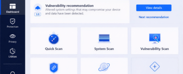 Bitdefender Premium Security dashboard på Windows med status “You are safe”, hurtig scanning, systemscanning, sårbarhedsscanning, VPN og Safepay samlet i hovedoversigten