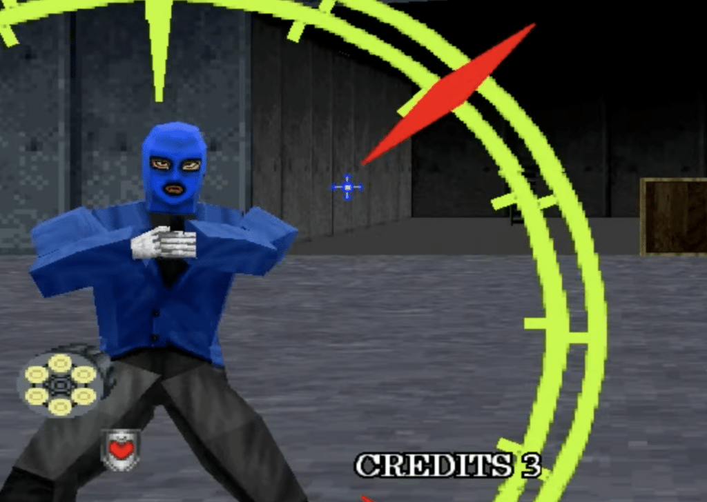 Virtua Cop 2 gameplay med bevæbnet fjende i klassisk SEGA arkadeskydespil til PC