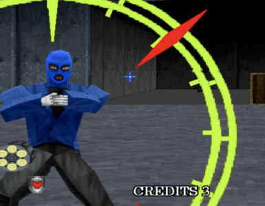 Virtua Cop 2 gameplay med bevæbnet fjende i klassisk SEGA arkadeskydespil til PC