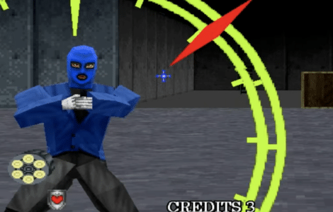 Virtua Cop 2 gameplay med bevæbnet fjende i klassisk SEGA arkadeskydespil til PC