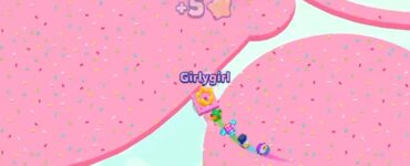 Gameplay-skærmbillede fra Paper.io 2 hvor spilleren “Girlygirl” forbinder to store territorier og udvider sit område, mens procentvis kontrol og leaderboard vises øverst på skærmen.