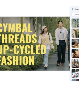Eksempel på videoopbygning i Google Vids med titeltekst og videoklip fra mediebiblioteket