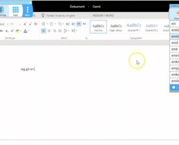 IntoWords i Microsoft Word med ordforslag og stavehjælp på dansk under skrivning (testet af Download.dk).
