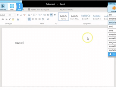 IntoWords i Microsoft Word med ordforslag og stavehjælp på dansk under skrivning (testet af Download.dk).